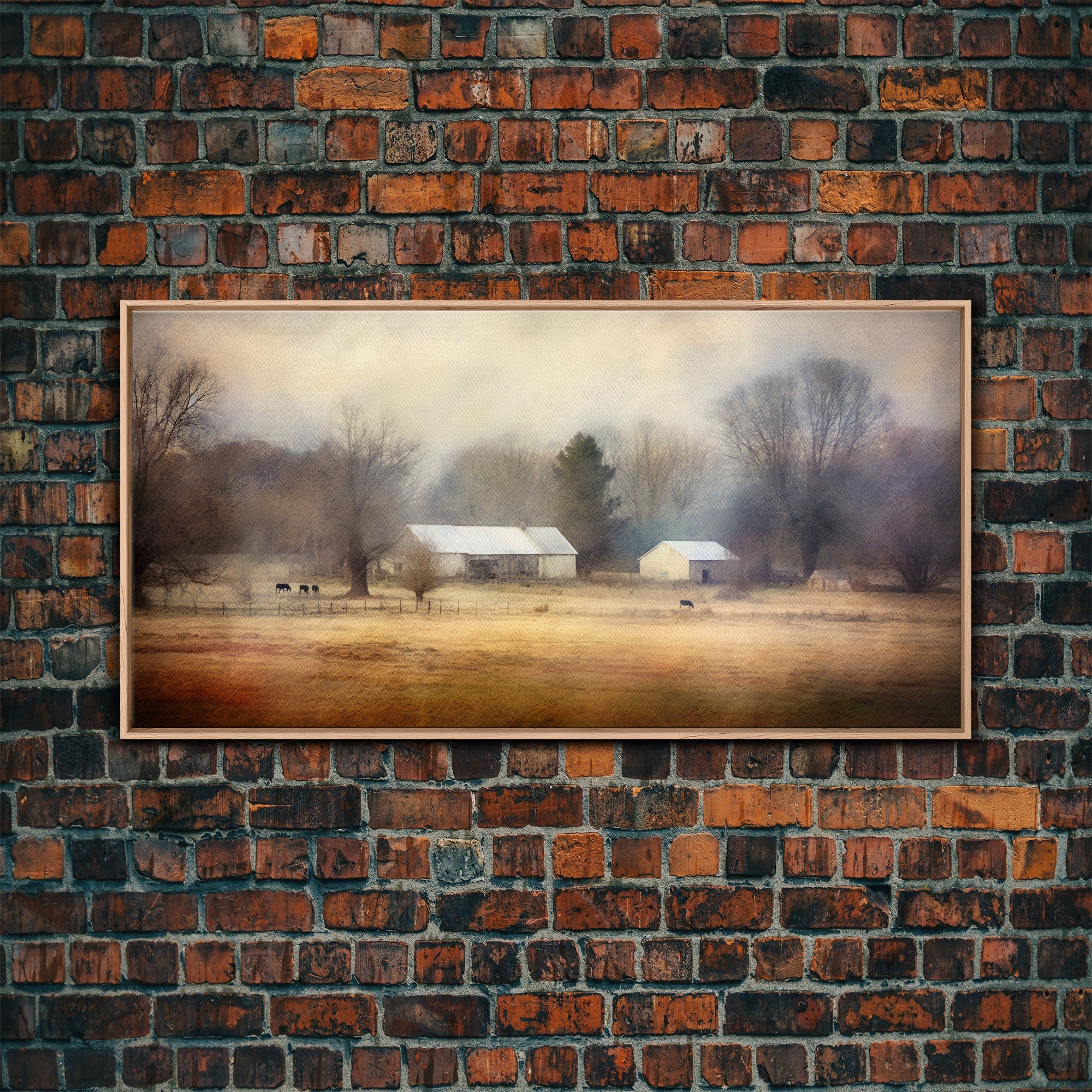 Watercolor Farm House Wall Decor, Country Wall Decor, Farm Wall Decor, Panoramic Wall Decor, Canvas Print, Wall Art, Framed Canvas Art