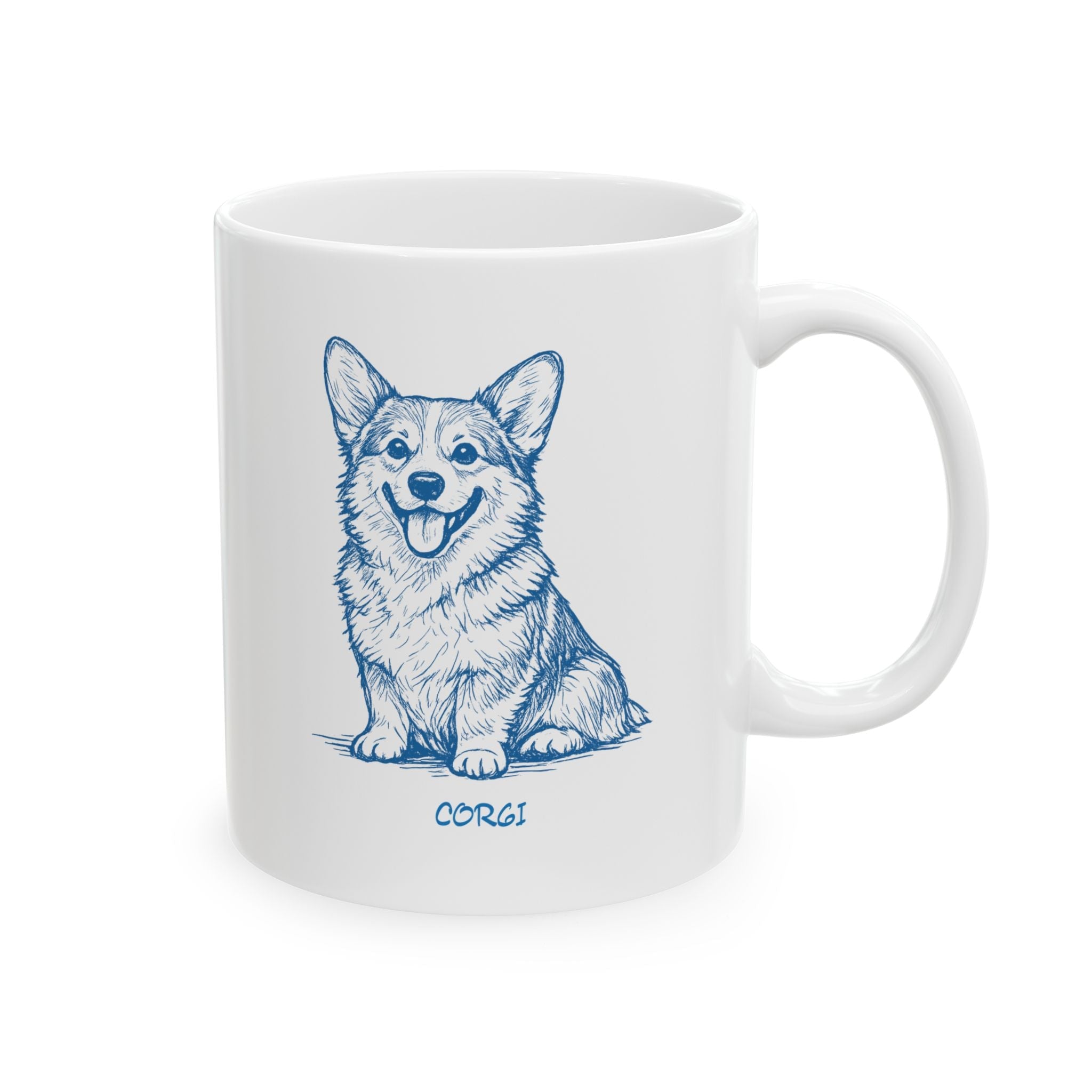 Dog Lover Ceramic Mug with Corgi Sketch Design  - Cottage Style Coffee Mug