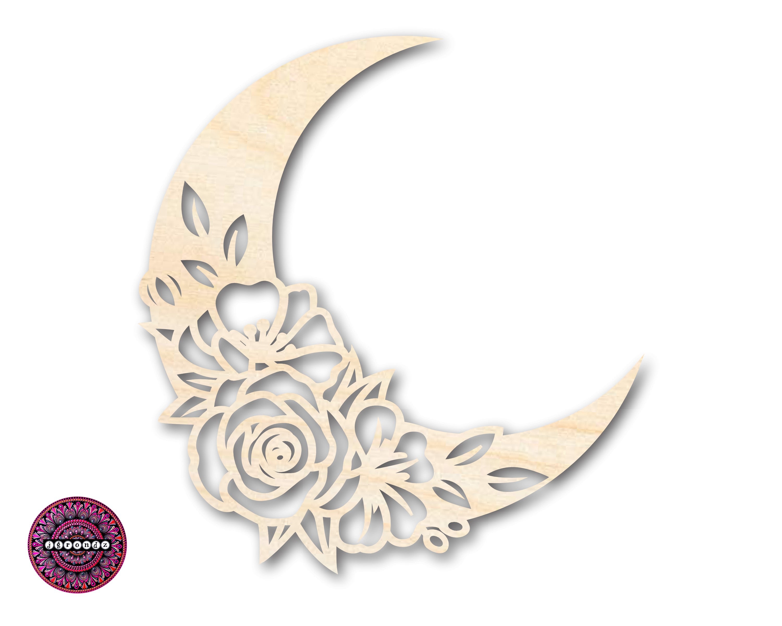 Unfinished Wood Floral Moon Shape | JGrondz | DIY Craft Cutout | up to 46" DIY |