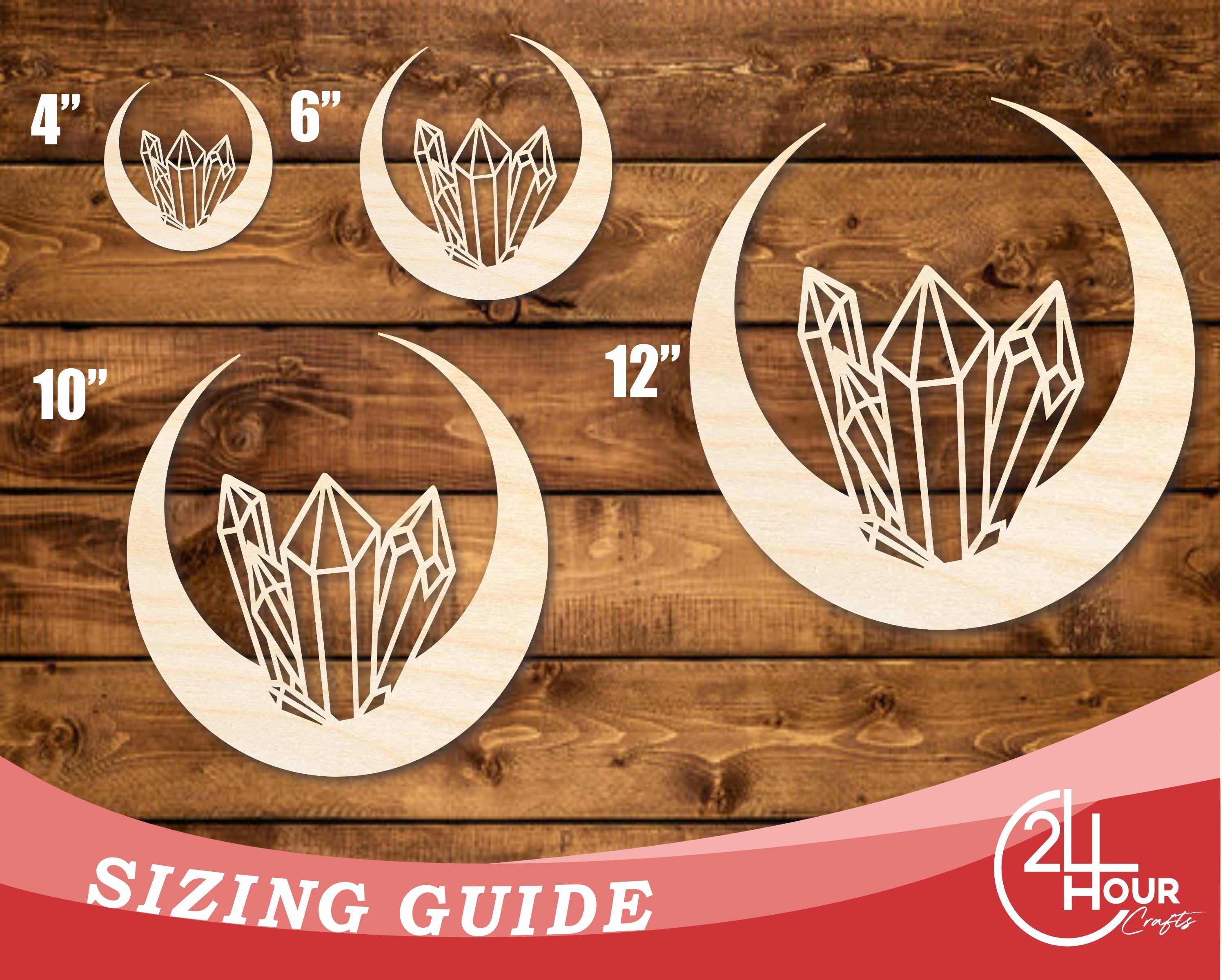 Unfinished Wood Crystal Moon Shape | JGrondz | DIY Craft Cutout | up to 46" DIY |