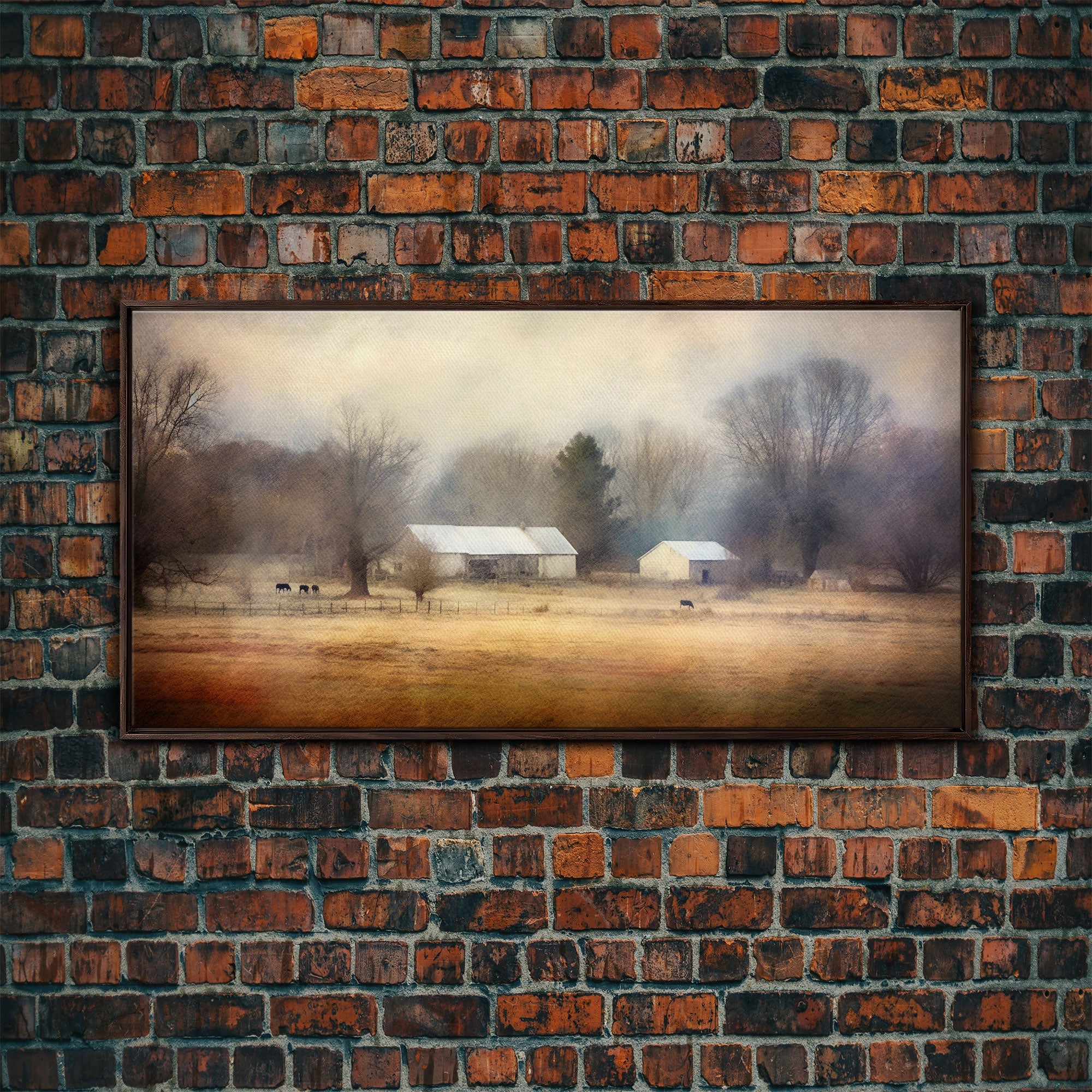 Watercolor Farm House Wall Decor, Country Wall Decor, Farm Wall Decor, Panoramic Wall Decor, Canvas Print, Wall Art, Framed Canvas Art