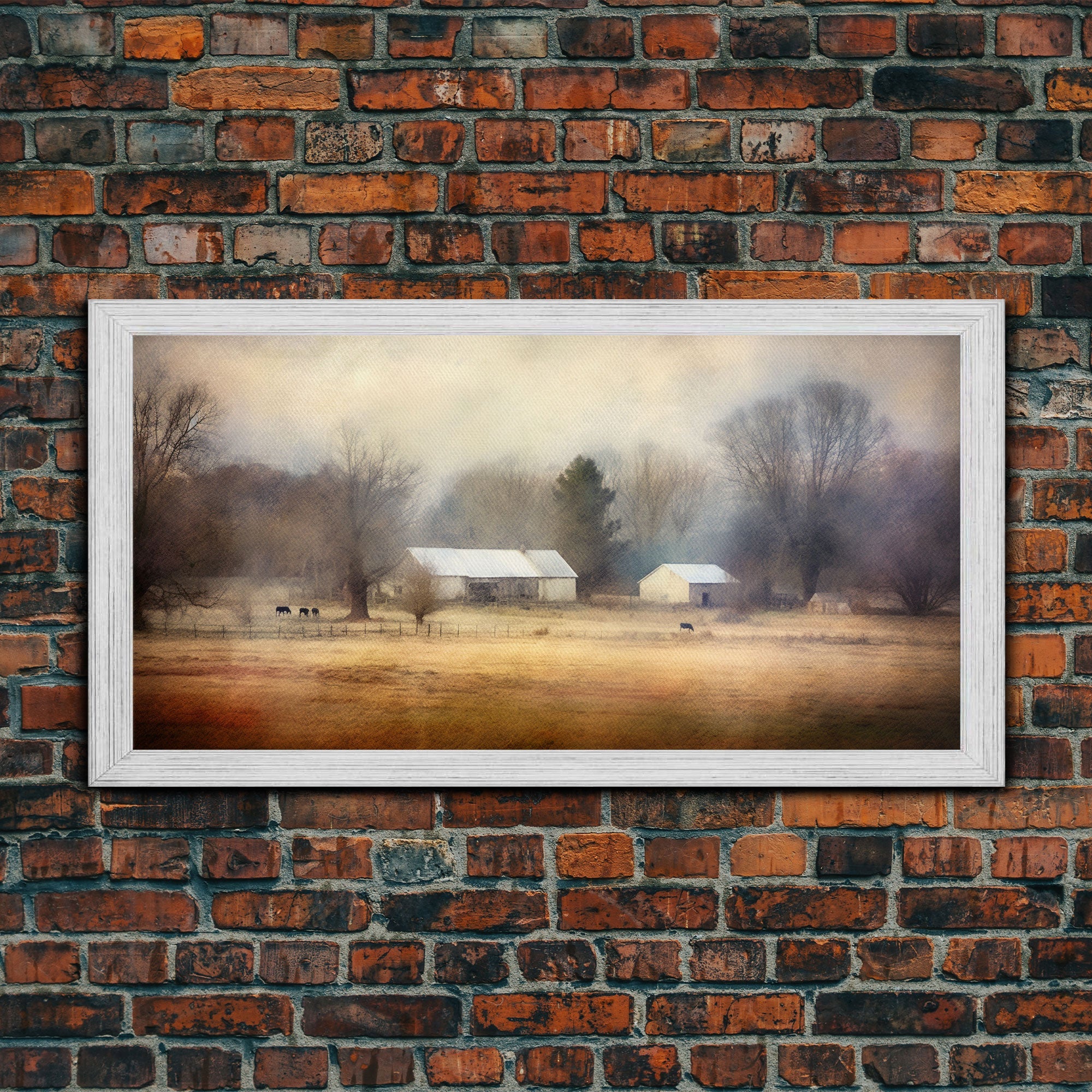 Watercolor Farm House Wall Decor, Country Wall Decor, Farm Wall Decor, Panoramic Wall Decor, Canvas Print, Wall Art, Framed Canvas Art
