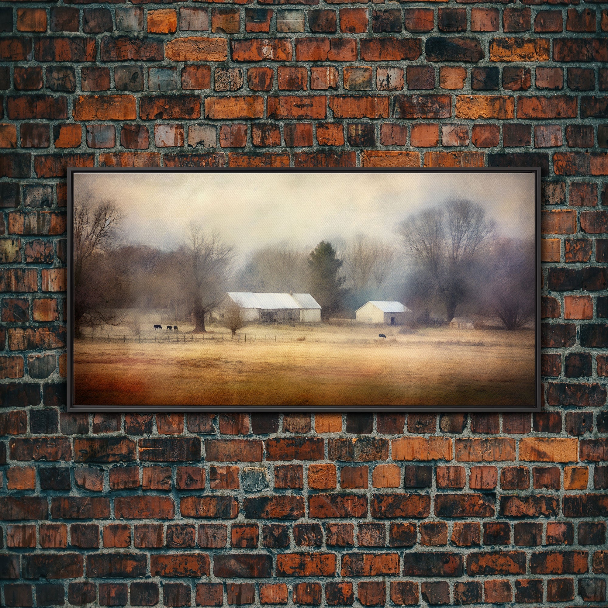 Watercolor Farm House Wall Decor, Country Wall Decor, Farm Wall Decor, Panoramic Wall Decor, Canvas Print, Wall Art, Framed Canvas Art