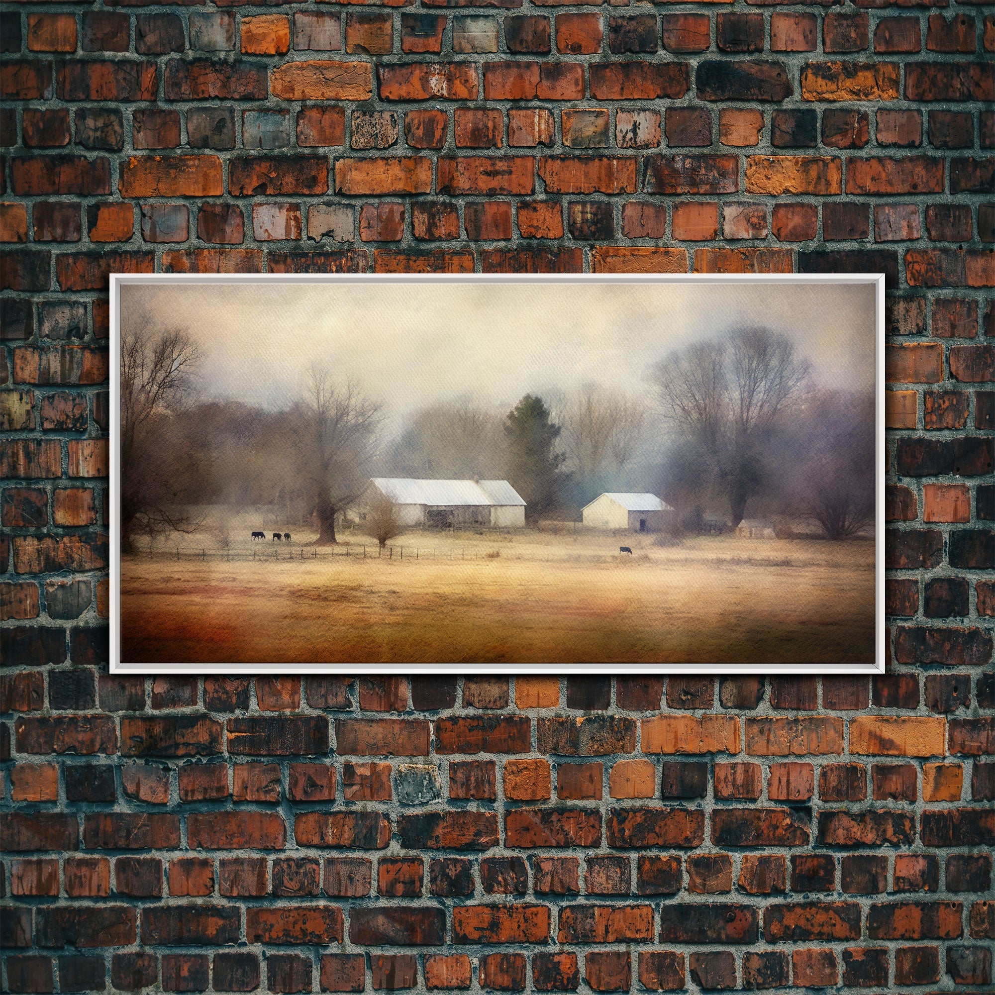 Watercolor Farm House Wall Decor, Country Wall Decor, Farm Wall Decor, Panoramic Wall Decor, Canvas Print, Wall Art, Framed Canvas Art