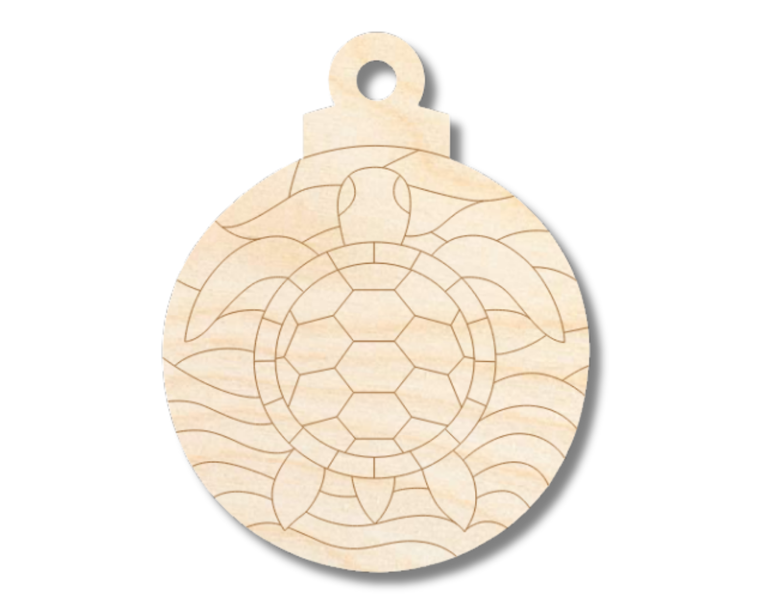 Unfinished Wood Etched Mosaic Sea Turtle Ornament Shape | Paint By Line Crafts | up to 30" DIY