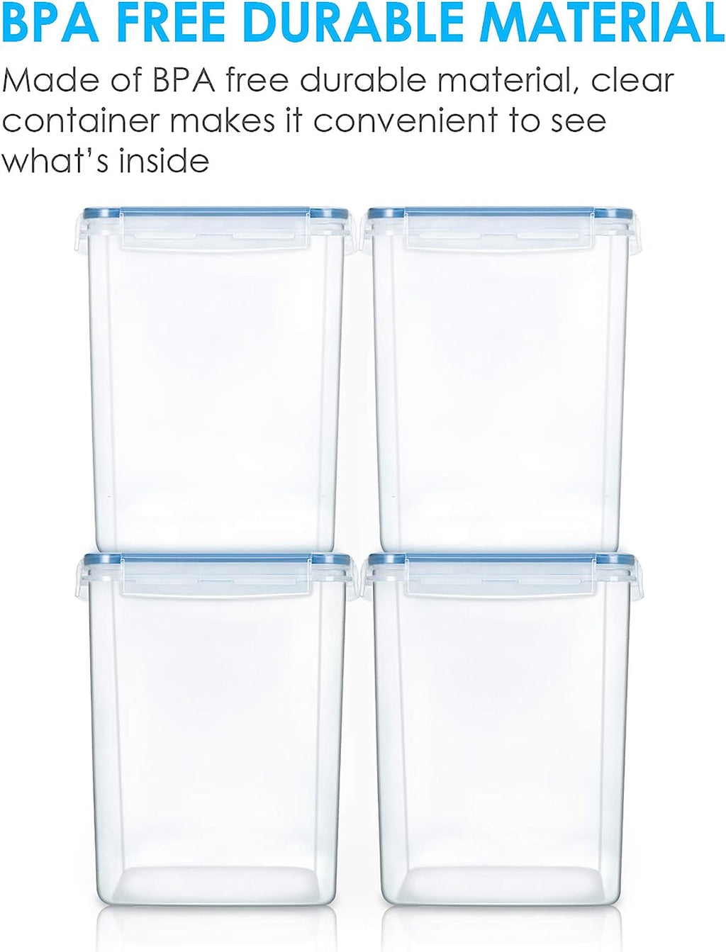Large Food Storage Containers 5.2L / 176Oz,  4 Pieces BPA Free Plastic Airtight Food Storage Canisters for Flour, Sugar, Baking Supplies, with 4 Measuring Cups and 24 Labels, Blue