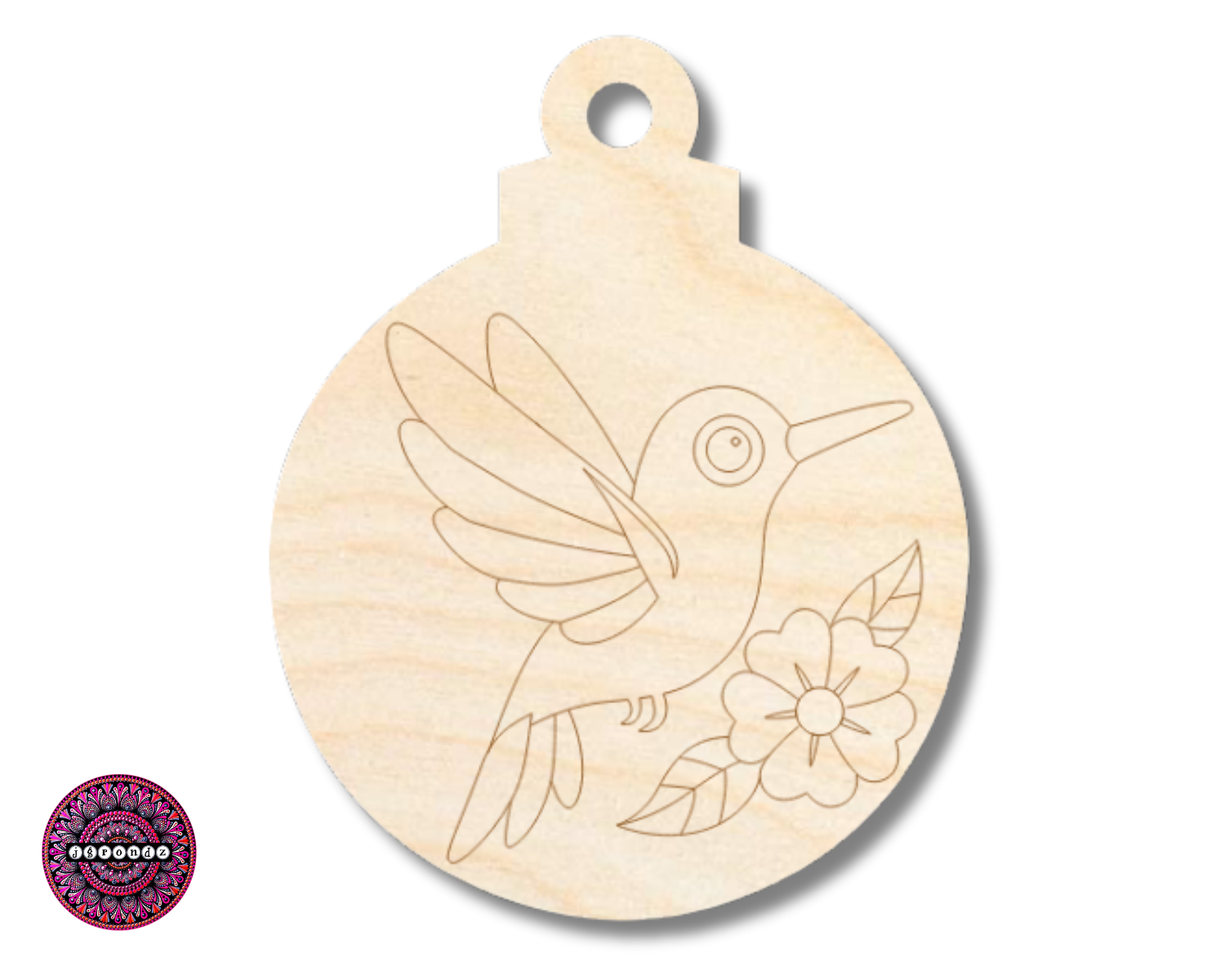 Unfinished Wood Etched Hummingbird Flower Ornament Shape | JGrondz | Paint By Line Crafts | up to 30" DIY