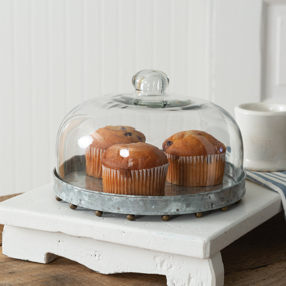 Glass Dessert Dome with a Beaded Base