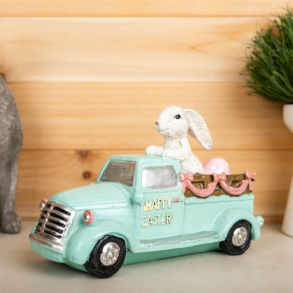 Charming Easter Bunny Cruisin' in a Car Decor 9.5" Long