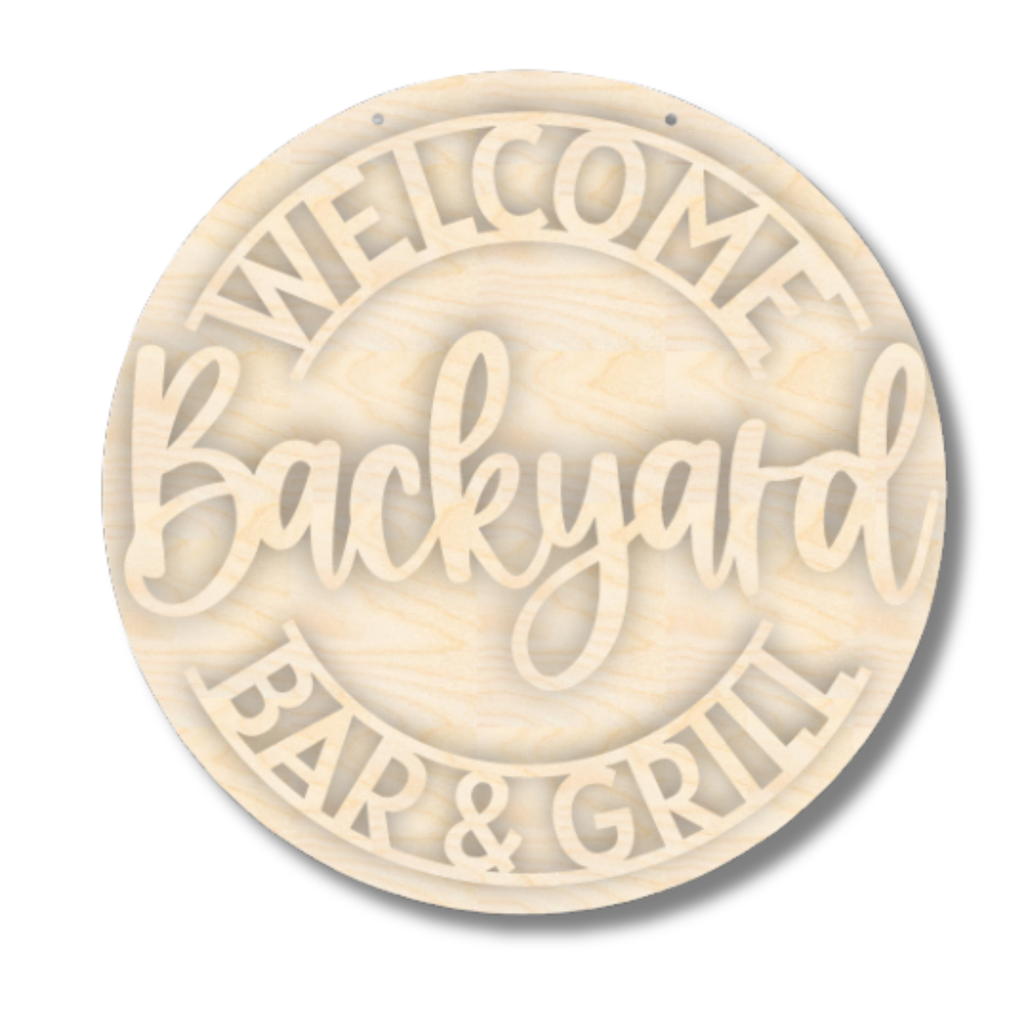 Unfinished Wood Backyard Bar and Grill Door Sign Kit | Wood Craft Cutouts | 1/4" Thick |