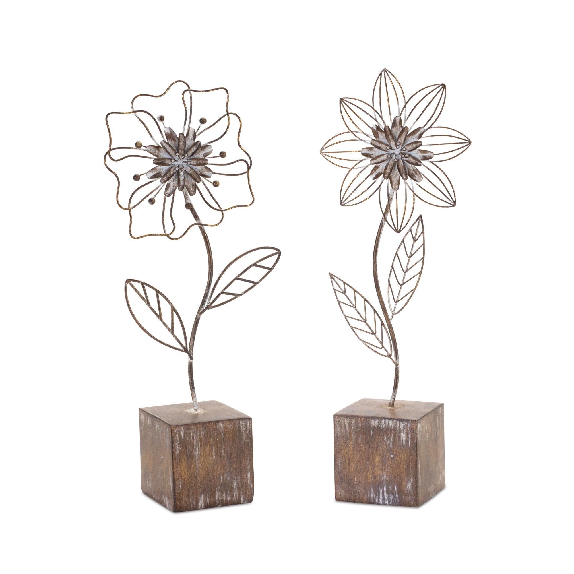 Set of 2 Rustic Metal Flower Tabletop Decor