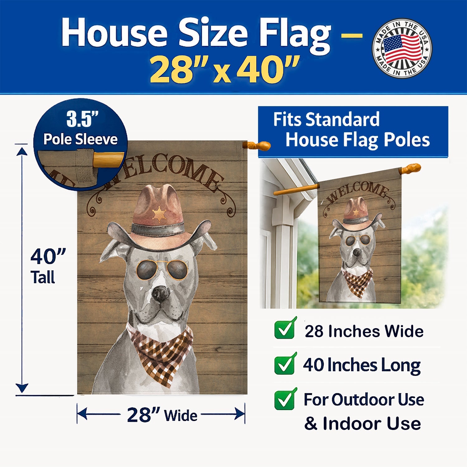 Staffordshire Bull Terrier Country Dog House Flag Large Porch Sleeve Pole Decorative Outside Yard Banner Artwork Wall Hanging, Polyester, House Size, Multicolor