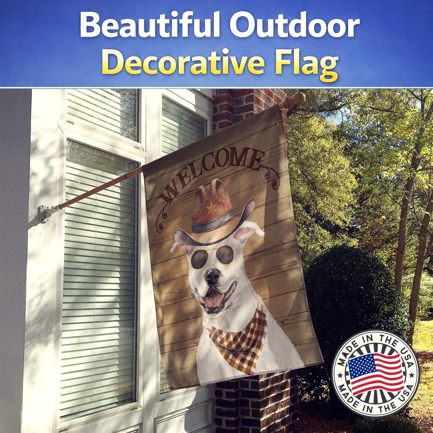 White Staffordshire Bull Terrier Country Dog House Flag Large Porch Sleeve Pole Decorative Outside Yard Banner Artwork Wall Hanging, Polyester, House Size, Multicolor