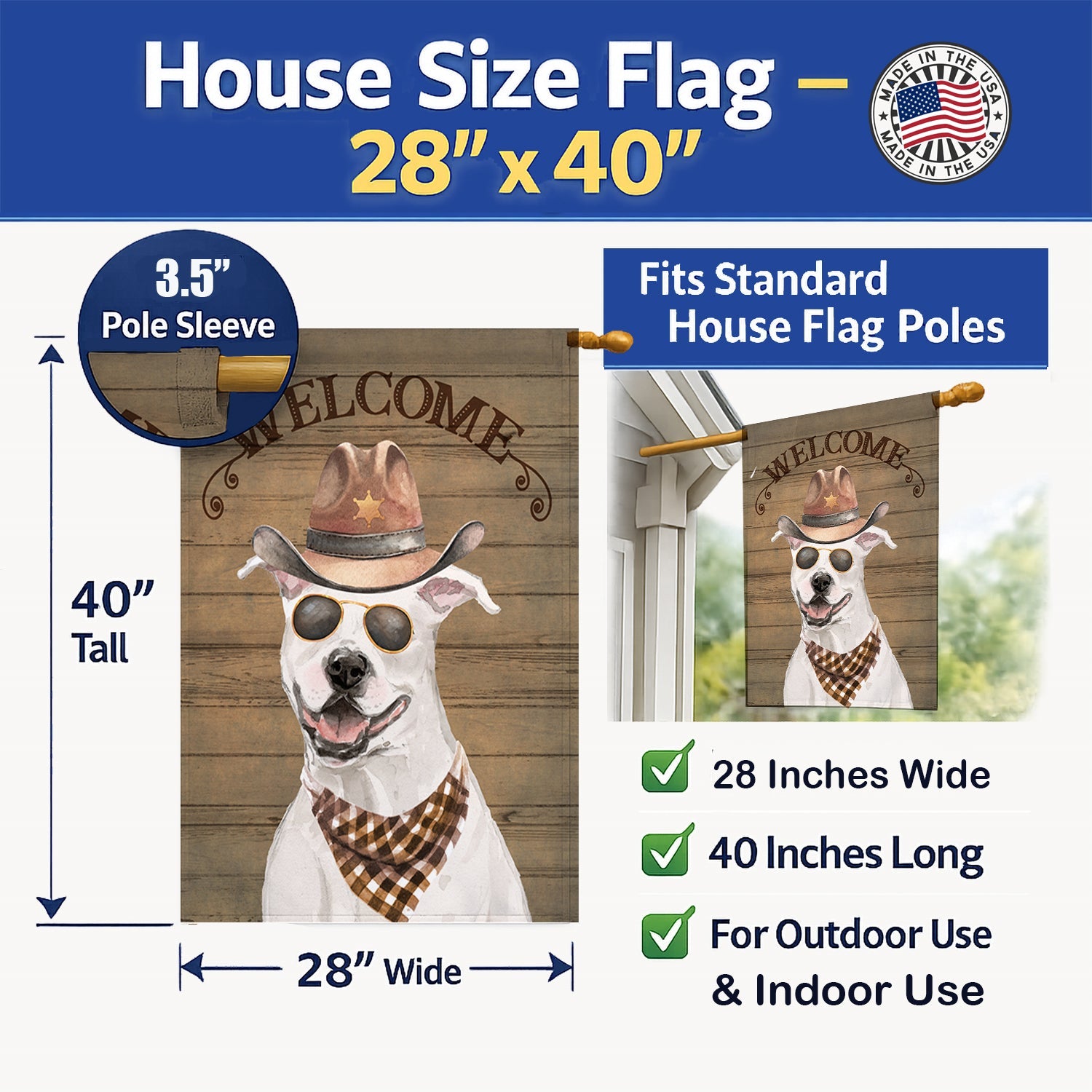 White Staffordshire Bull Terrier Country Dog House Flag Large Porch Sleeve Pole Decorative Outside Yard Banner Artwork Wall Hanging, Polyester, House Size, Multicolor