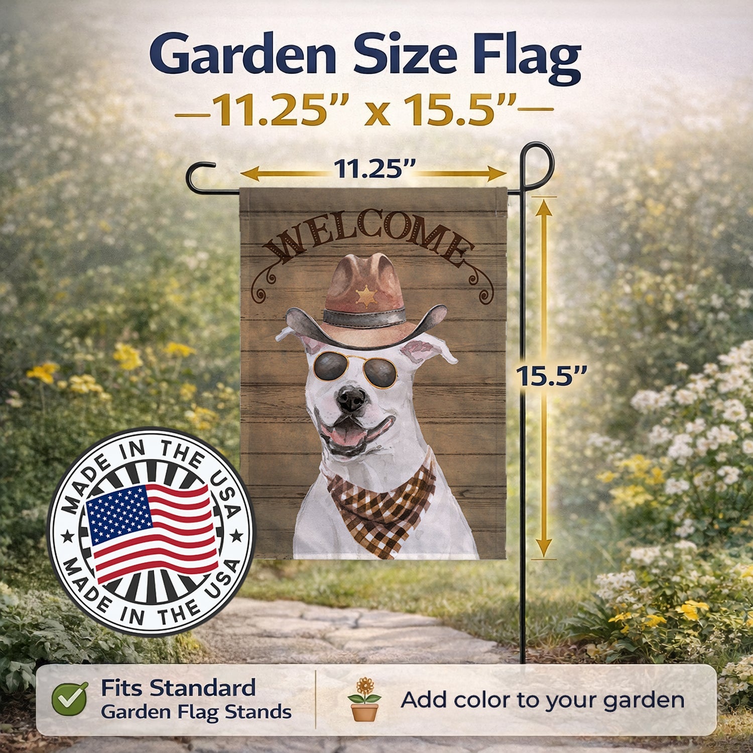White Staffordshire Bull Terrier Country Dog Garden Flag Mailbox Decorative Yard Banner Outside Patio Artwork for Flower Beds, Garden Size, Multicolor