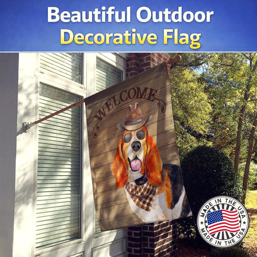 Basset Hound Country Dog House Flag Large Porch Sleeve Pole Decorative Outside Yard Banner Artwork Wall Hanging, Polyester, House Size, Multicolor