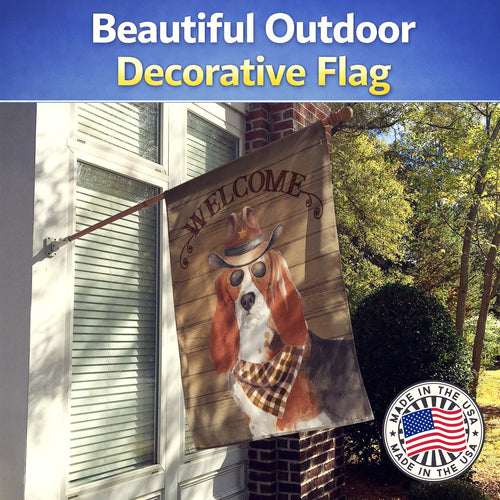 Basset Hound #2 Country Dog House Flag Large Porch Sleeve Pole Decorative Outside Yard Banner Artwork Wall Hanging, Polyester, House Size, Multicolor