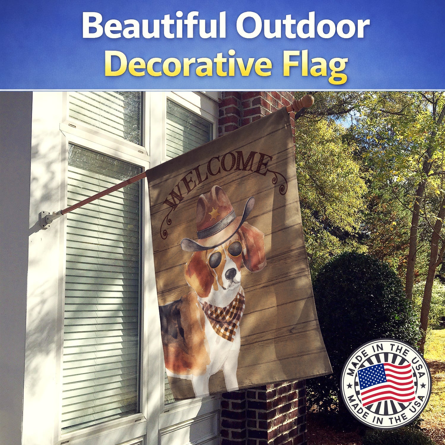 Beagle Country Dog House Flag Large Porch Sleeve Pole Decorative Outside Yard Banner Artwork Wall Hanging, Polyester, House Size, Multicolor