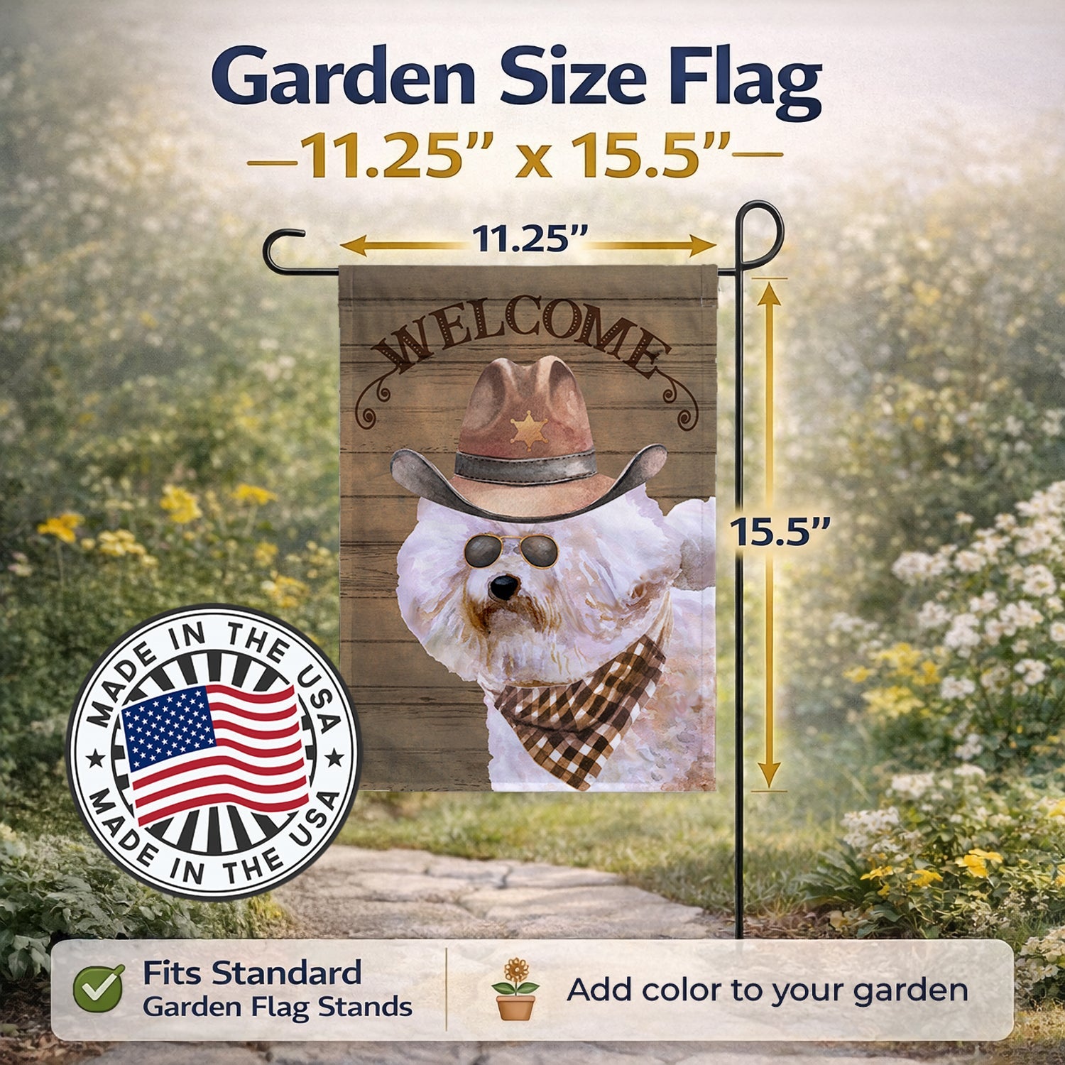 Bichon Fris� Country Dog Garden Flag Mailbox Decorative Yard Banner Outside Patio Artwork for Flower Beds, Garden Size, Multicolor