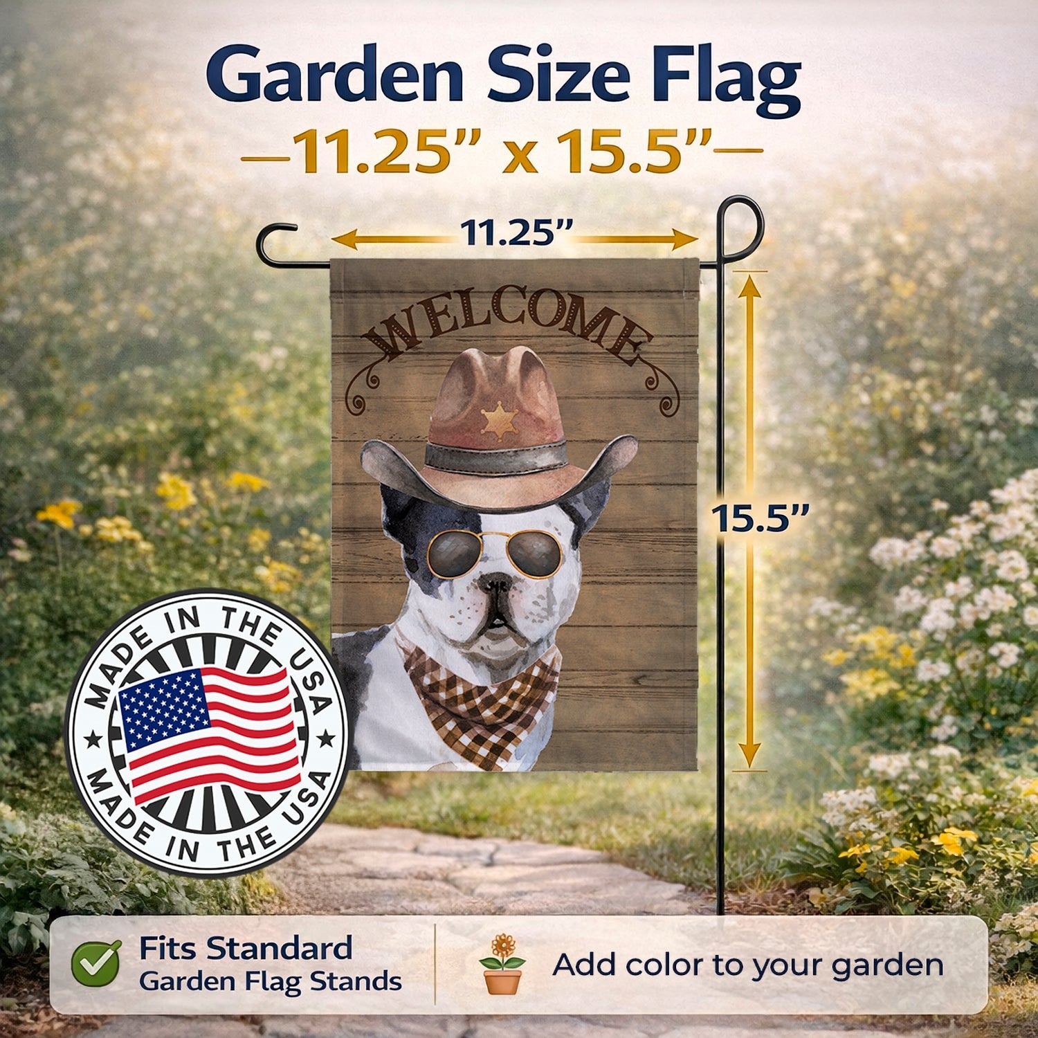 French Bulldog Country Dog Garden Flag Mailbox Decorative Yard Banner Outside Patio Artwork for Flower Beds, Garden Size, Multicolor