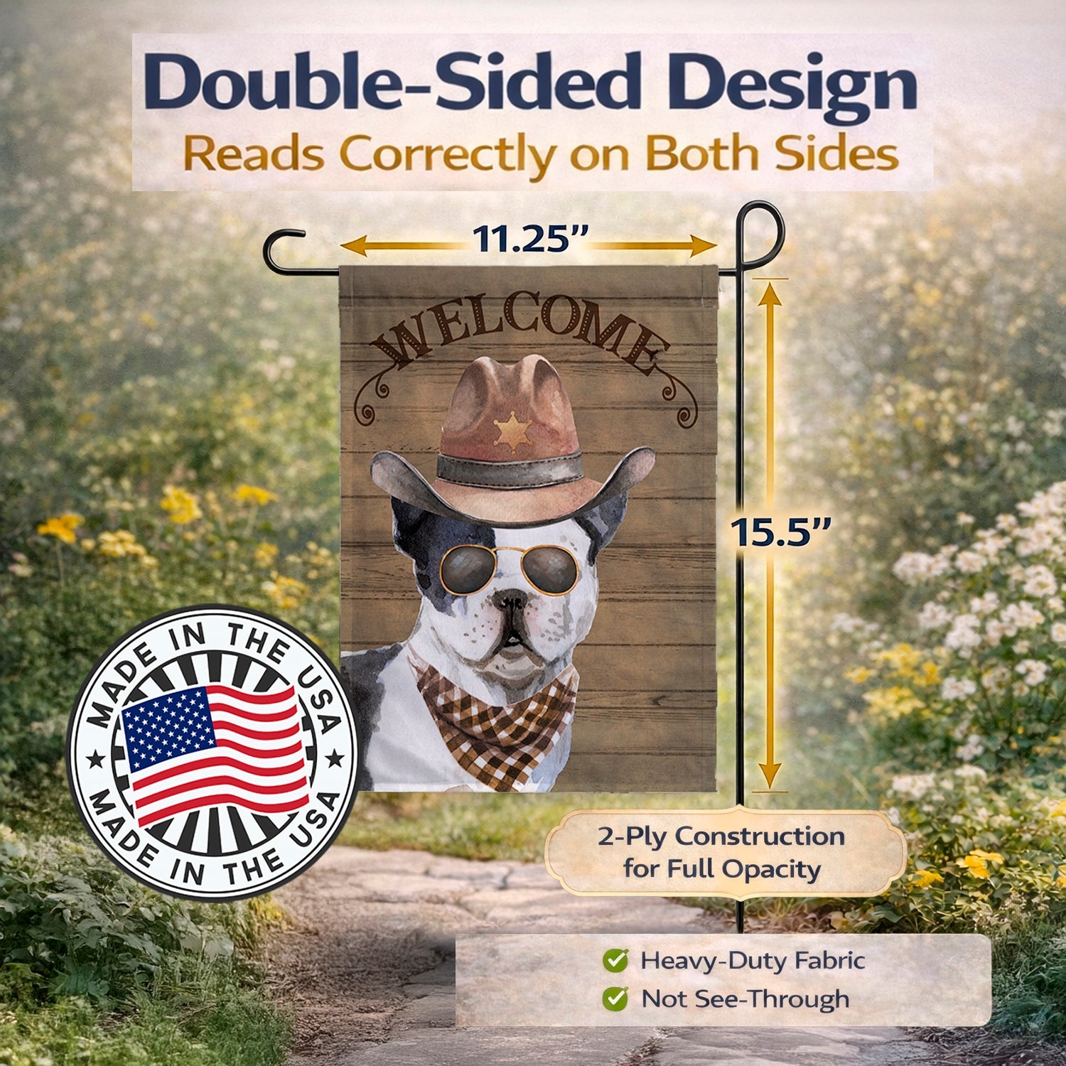 French Bulldog Country Dog Garden Flag Mailbox Decorative Yard Banner Outside Patio Artwork for Flower Beds, Garden Size, Multicolor