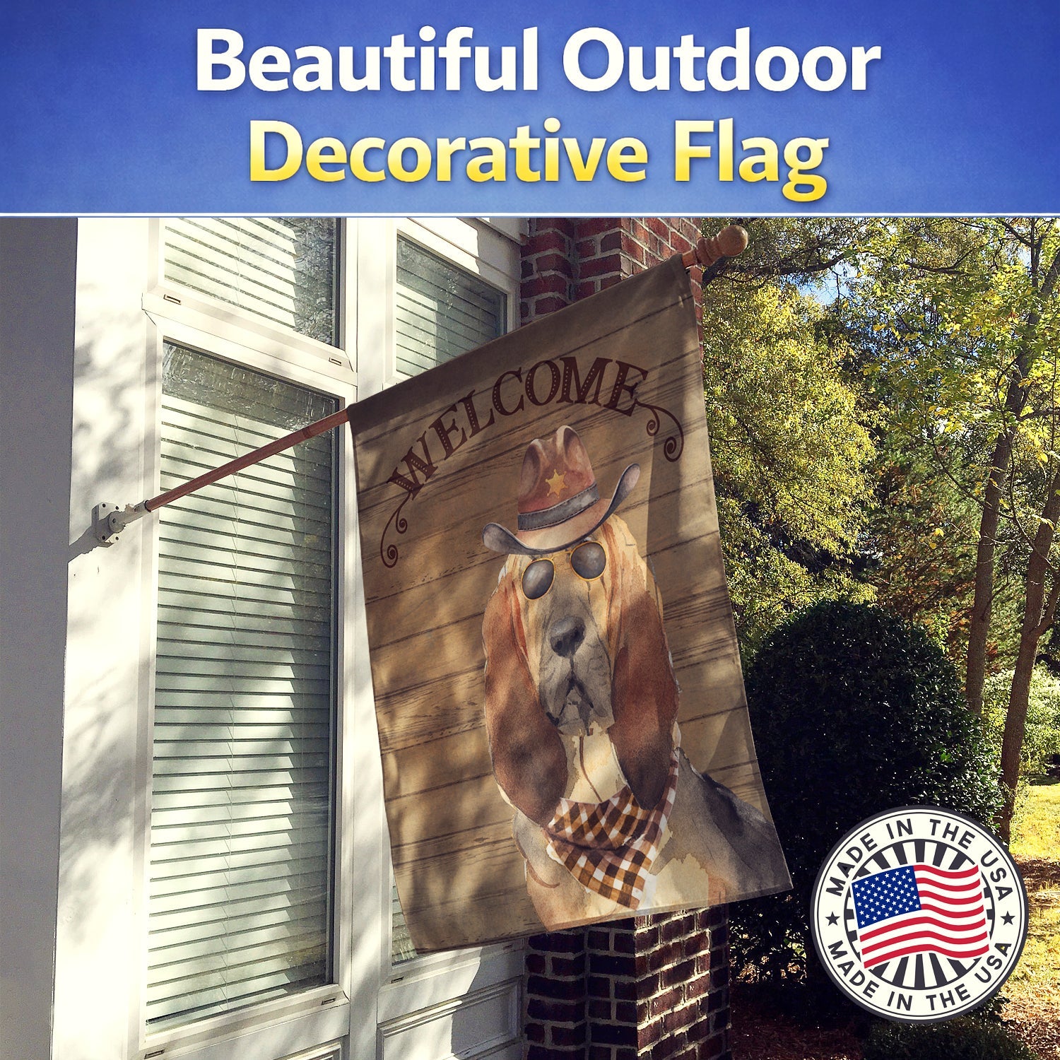 Bloodhound Country Dog House Flag Large Porch Sleeve Pole Decorative Outside Yard Banner Artwork Wall Hanging, Polyester, House Size, Multicolor