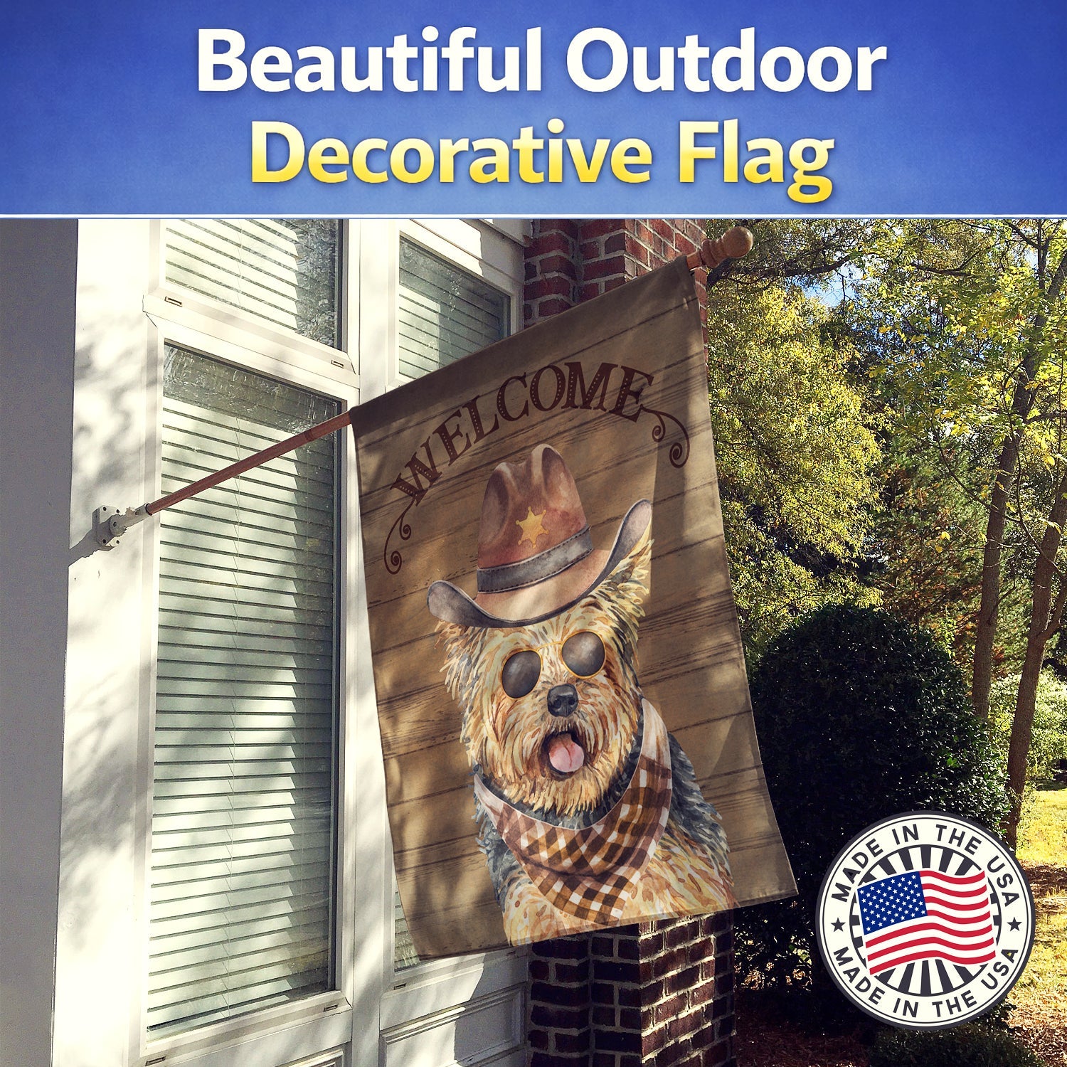 Yorkshire Terrier Country Dog House Flag Large Porch Sleeve Pole Decorative Outside Yard Banner Artwork Wall Hanging, Polyester, House Size, Multicolor