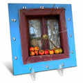 3dRose Danita Delimont - Food - Romania, Dobricu Lapusului. Typical Farm House, Window with Apples. - Desk Clocks