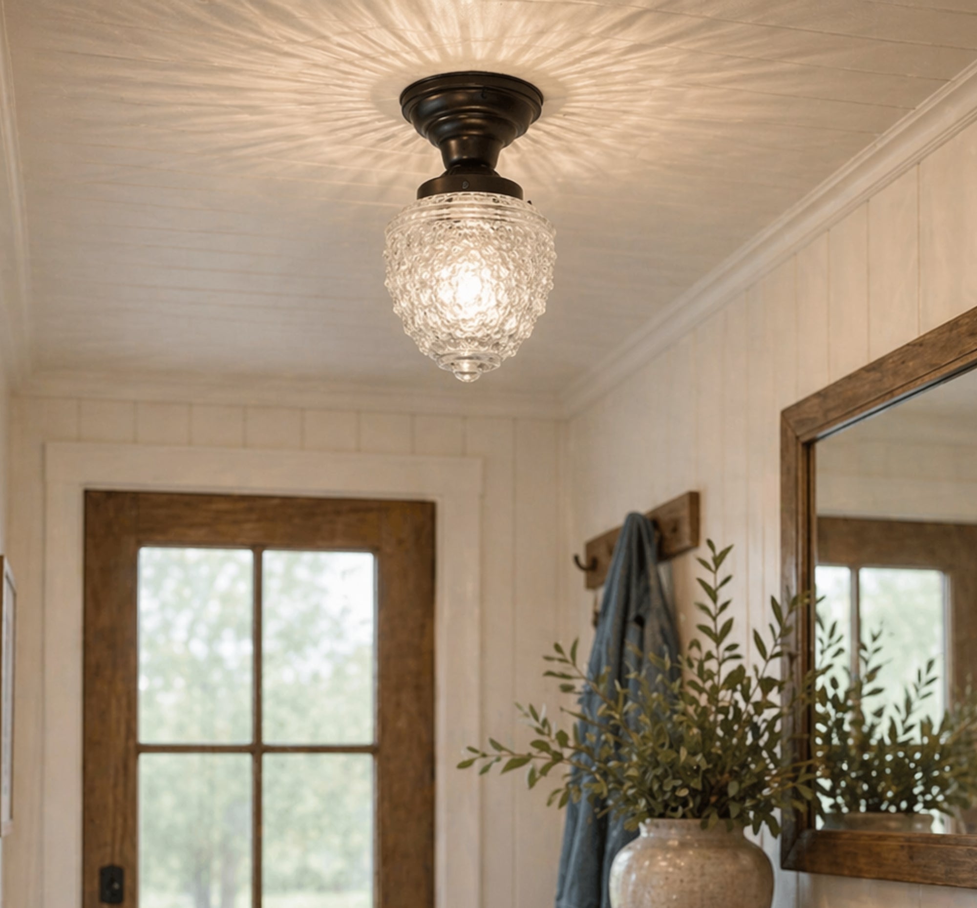 Antique Acorn Glass Flush Mount Ceiling Light | 5"