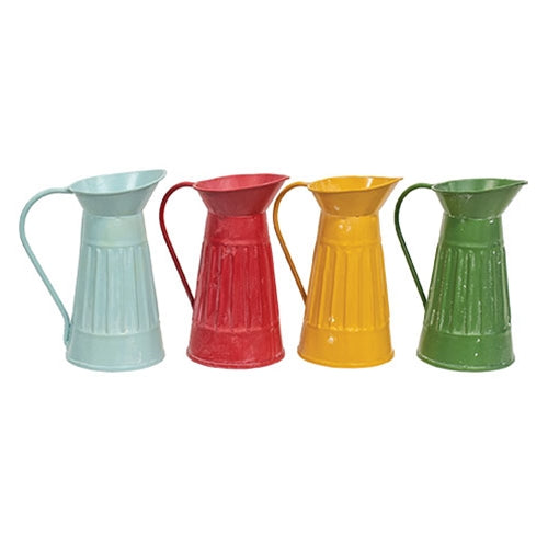Set of 4 Mini Rustic Ribbed Metal Water Pitchers