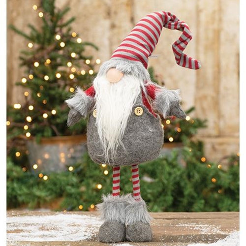 Small Standing Plush Red and Gray Gnome Santa