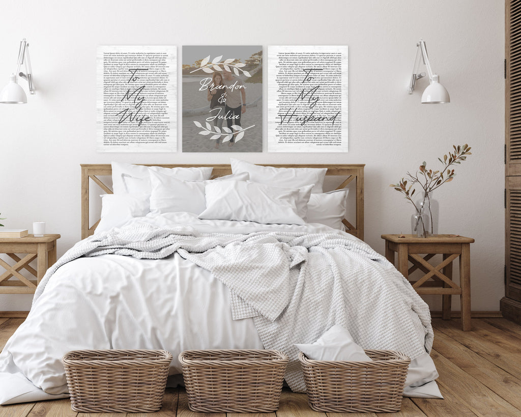 Personalized 3 Panel Wedding Vows Canvas with Names, Ivy and Photo
