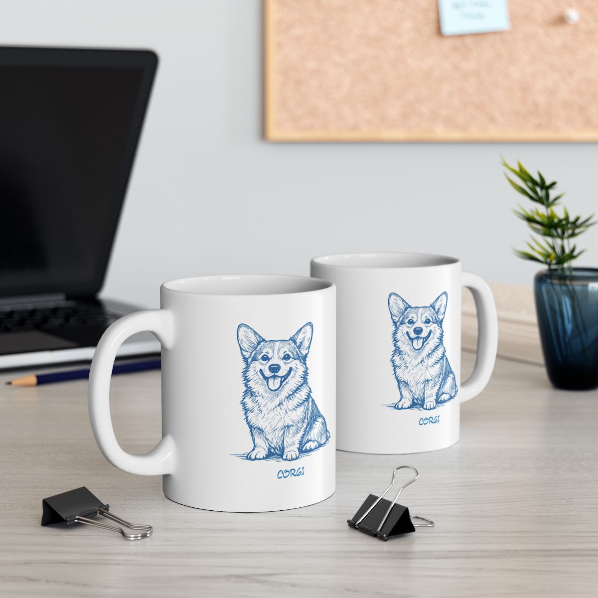 Dog Lover Ceramic Mug with Corgi Sketch Design  - Cottage Style Coffee Mug