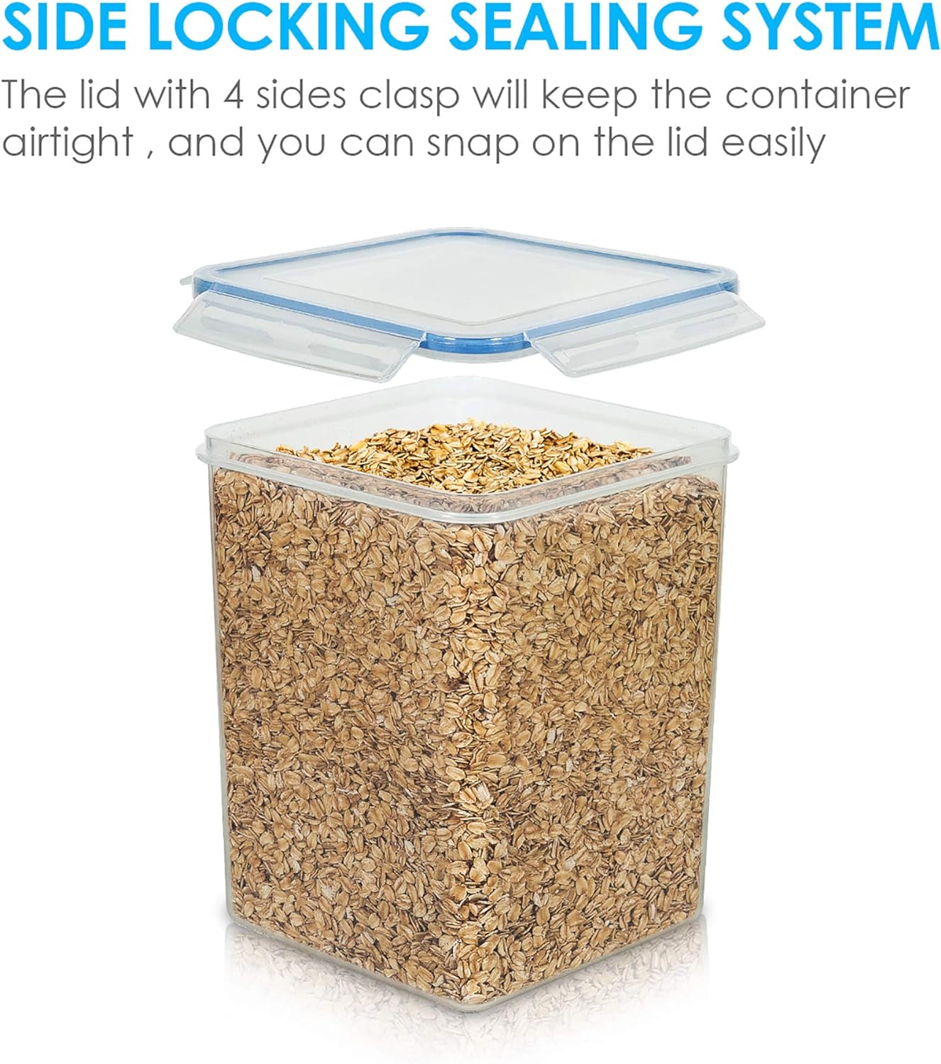 Large Food Storage Containers 5.2L / 176Oz,  4 Pieces BPA Free Plastic Airtight Food Storage Canisters for Flour, Sugar, Baking Supplies, with 4 Measuring Cups and 24 Labels, Blue