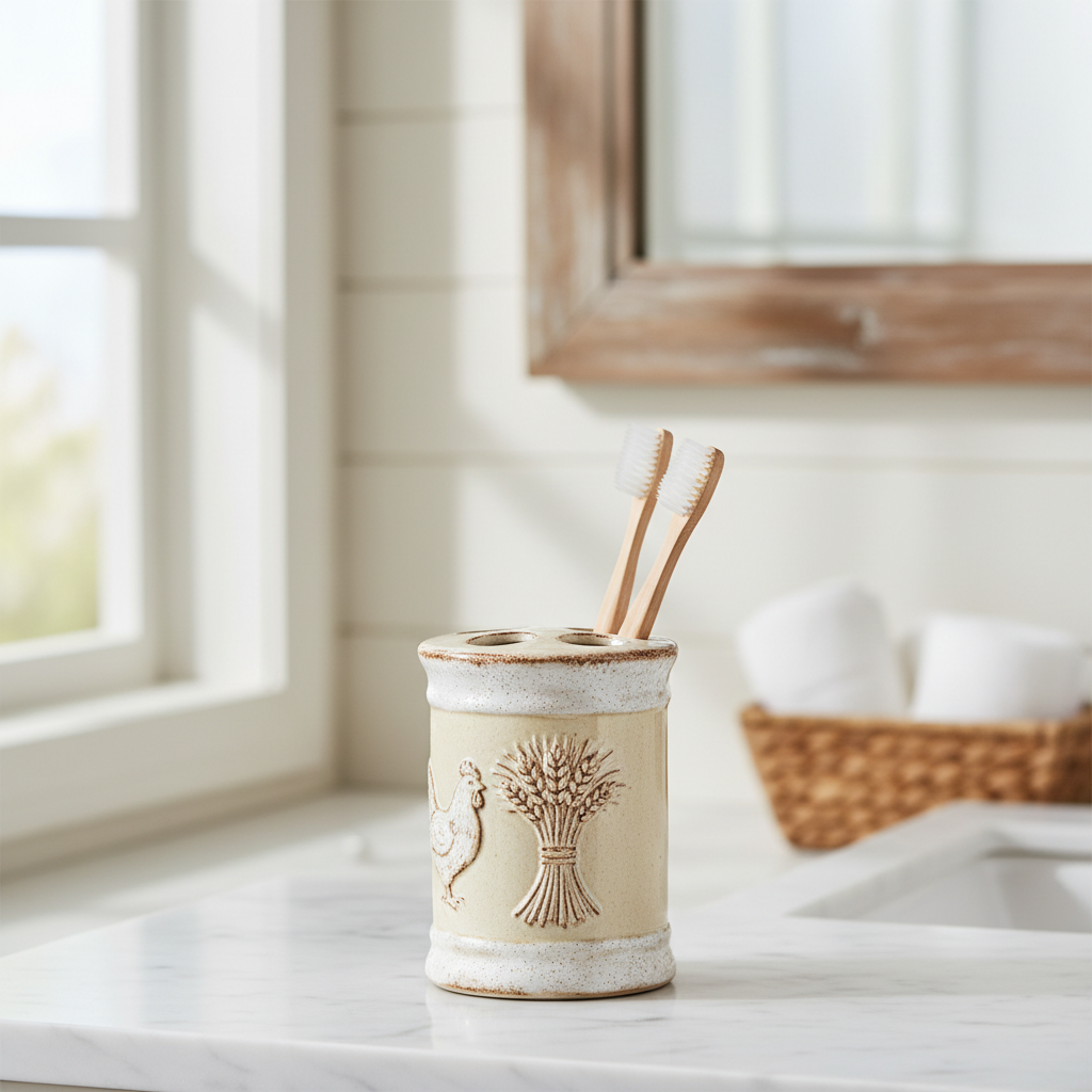 Farmhouse Ceramic Toothbrush Holder