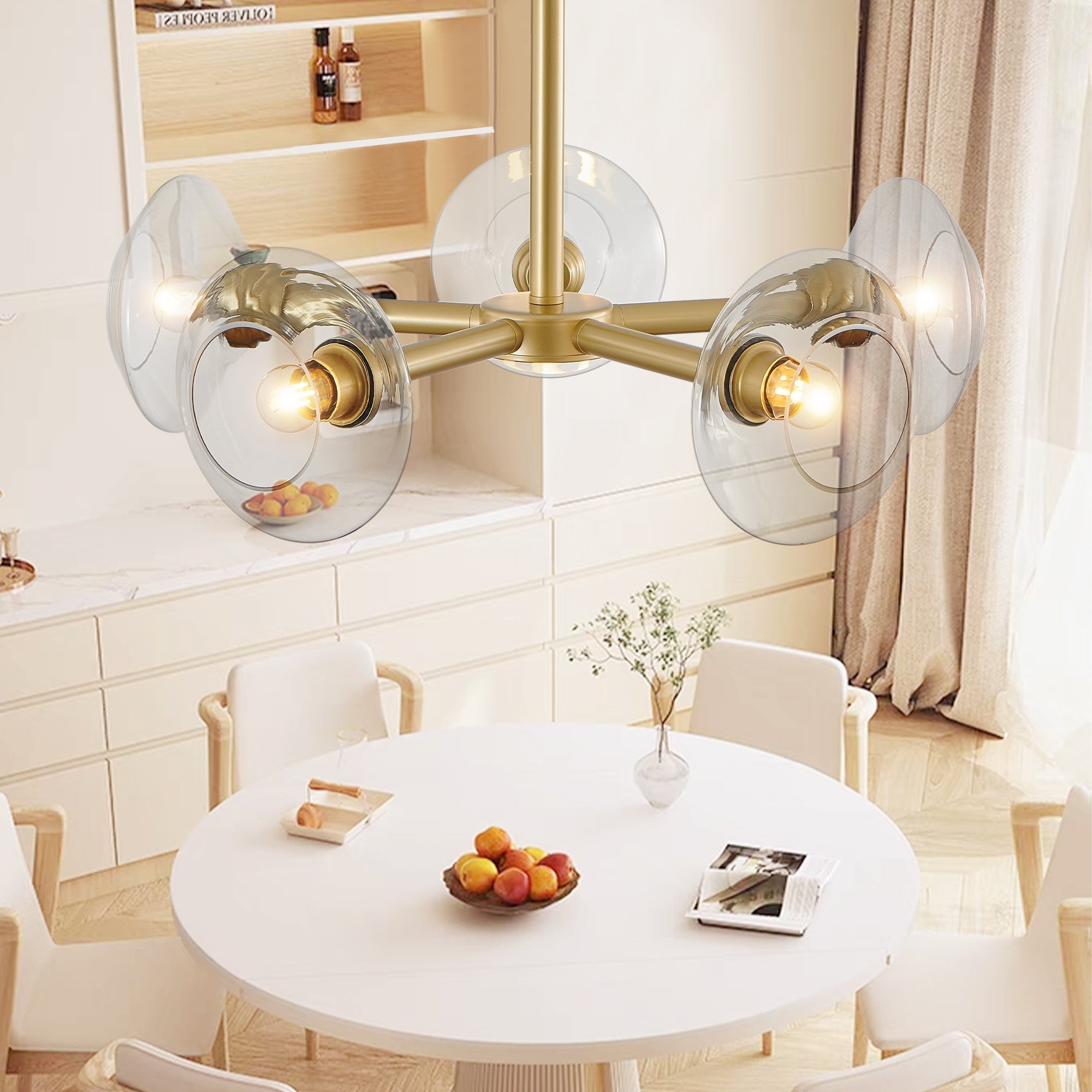 26" Modern Gold 5-Light Sputnik Chandelier with Clear Glass Shades