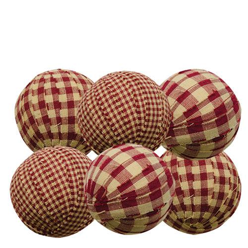 Set of 6 Burgundy Rag Balls Primitive Farmhouse Bowl Fillers