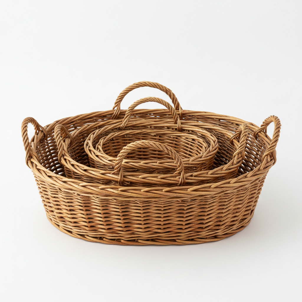 Farmhouse nesting wicker basket set product shot