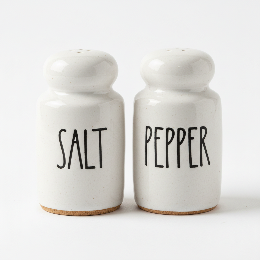 Farmhouse ceramic salt and pepper shaker set product shot