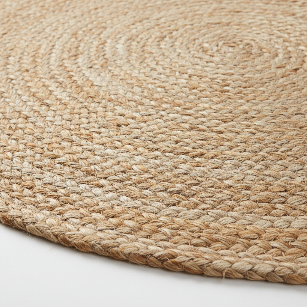 Farmhouse woven jute rug texture close up