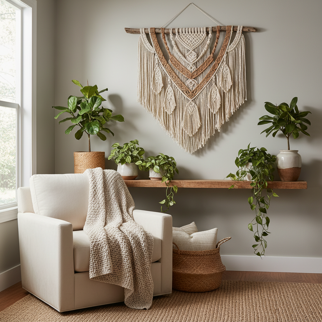 Farmhouse Macramé Wall Hanging in living room