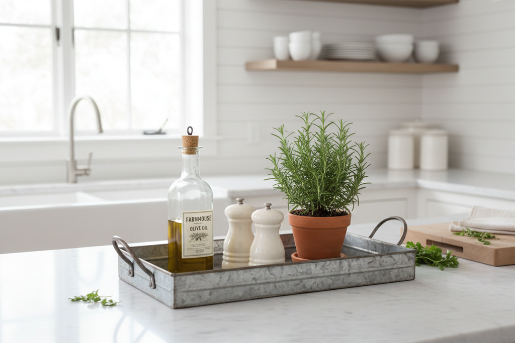Farmhouse Galvanized Metal Tray on kitchen counter