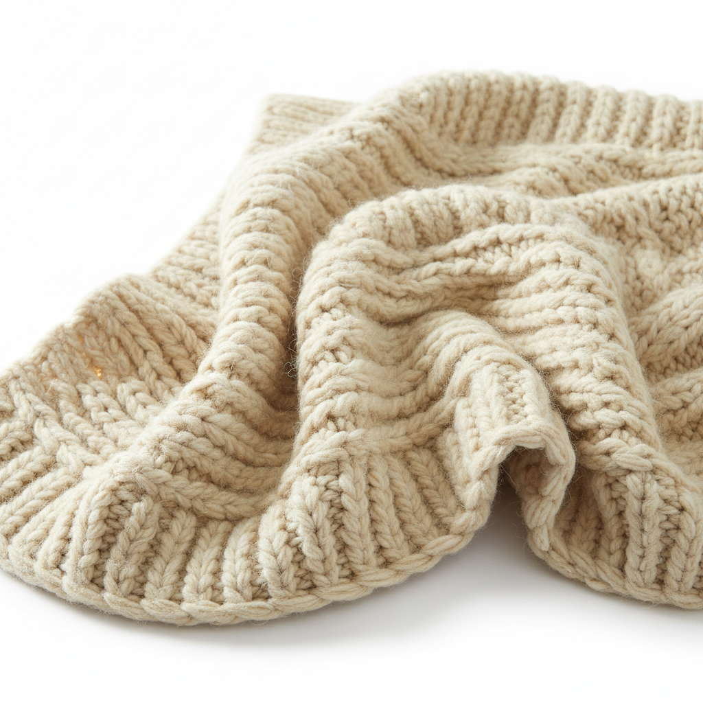 Farmhouse chunky knit cream throw blanket product shot