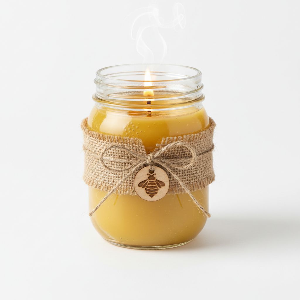 Farmhouse mason jar candle product shot