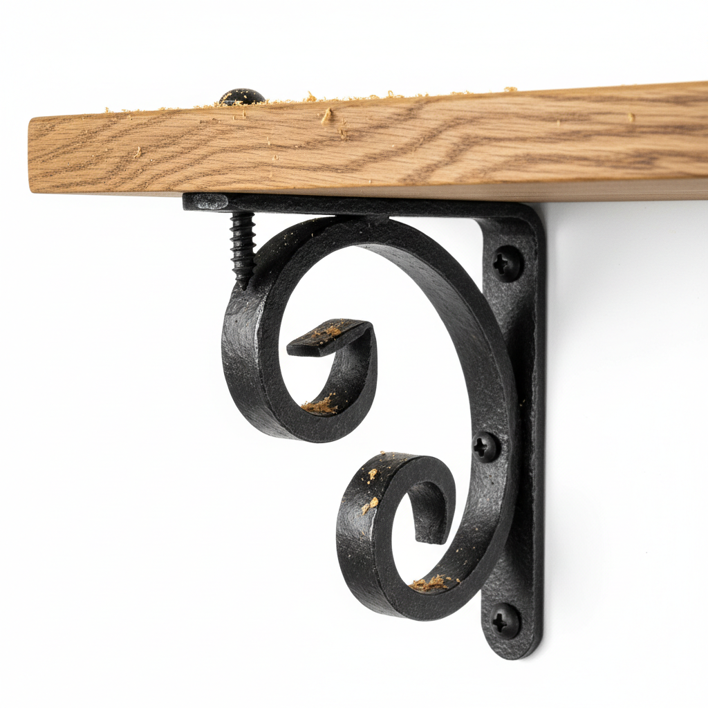 Farmhouse Wooden Shelf bracket detail close up