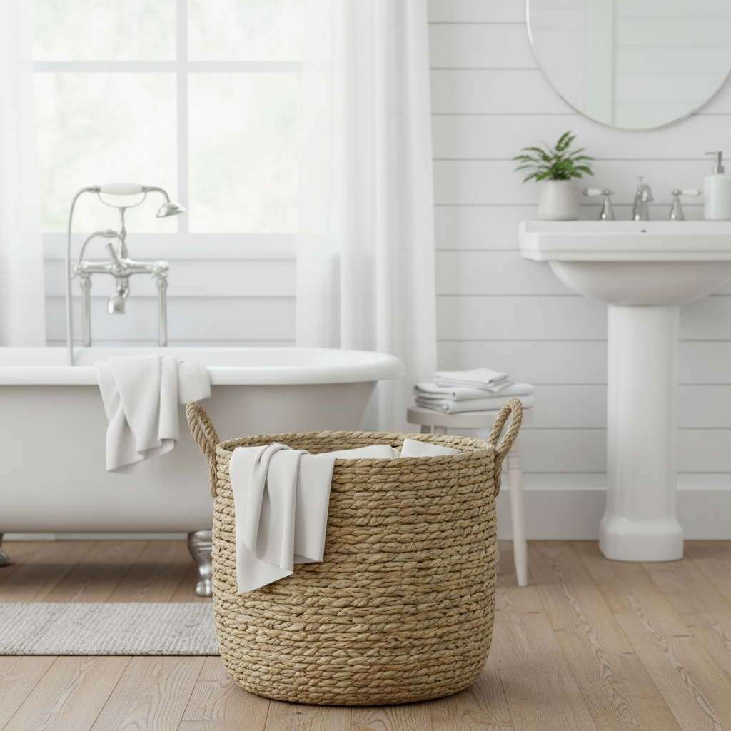 Farmhouse large seagrass basket as laundry hamper