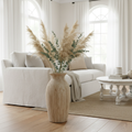 Farmhouse tall wooden vase with pampas grass in living room