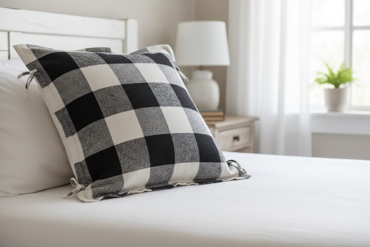 Farmhouse Buffalo Check Pillow Shams close up pattern