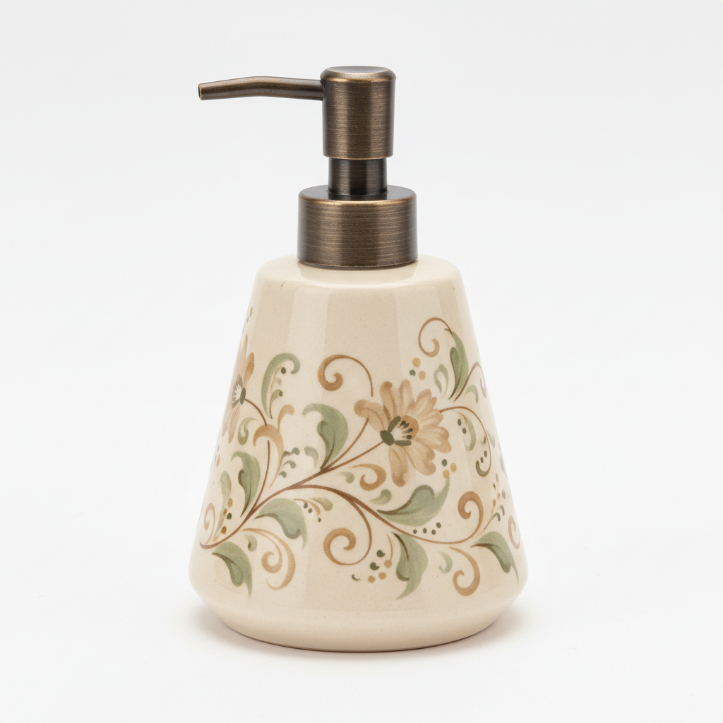 Farmhouse ceramic soap dispenser with floral design