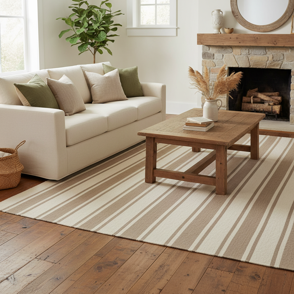 Farmhouse Woven Cotton Area Rug in living room